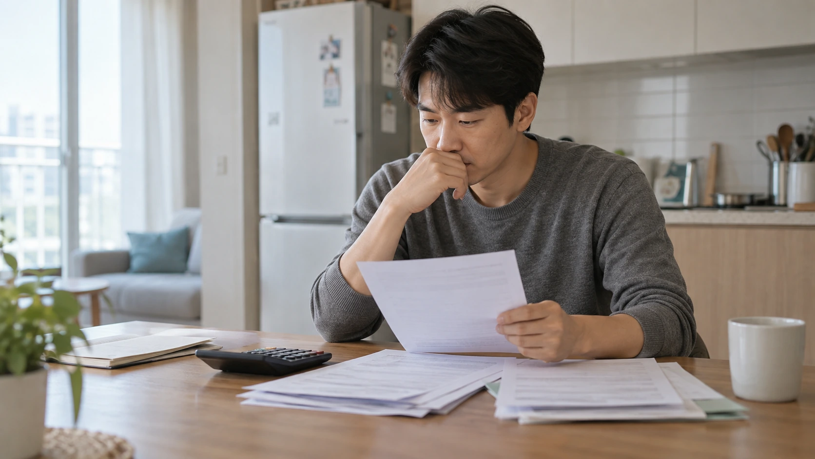 개인회생 비용 항목을 계산기로 확인하는 신청 준비 장면