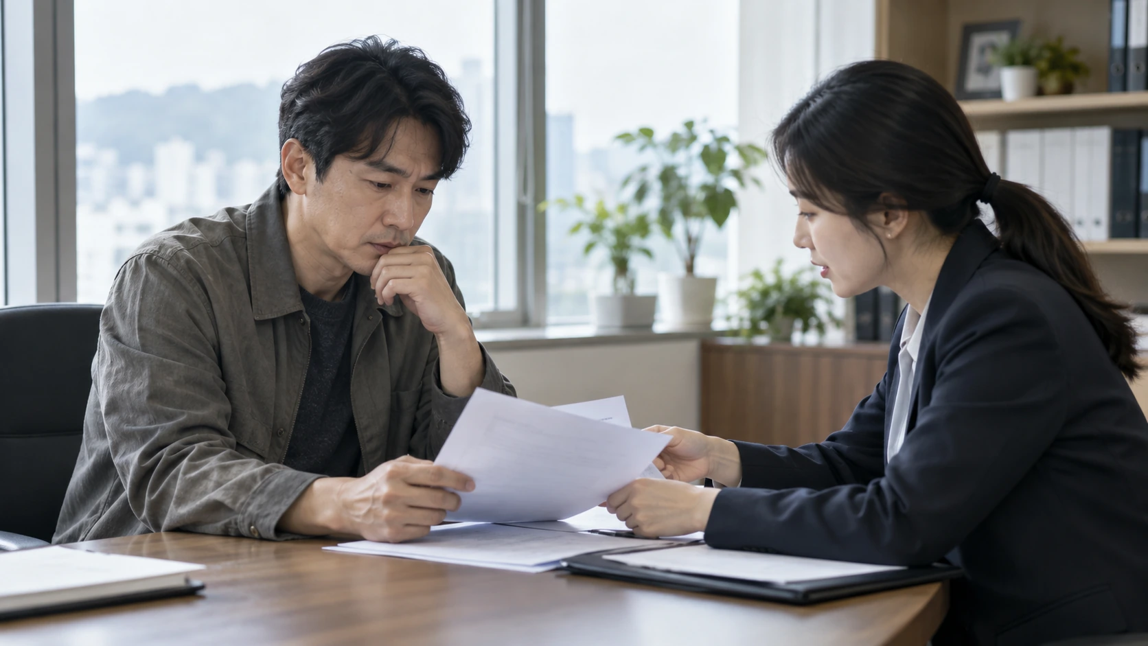 개인파산 상담을 앞두고 서류를 살펴보는 40대