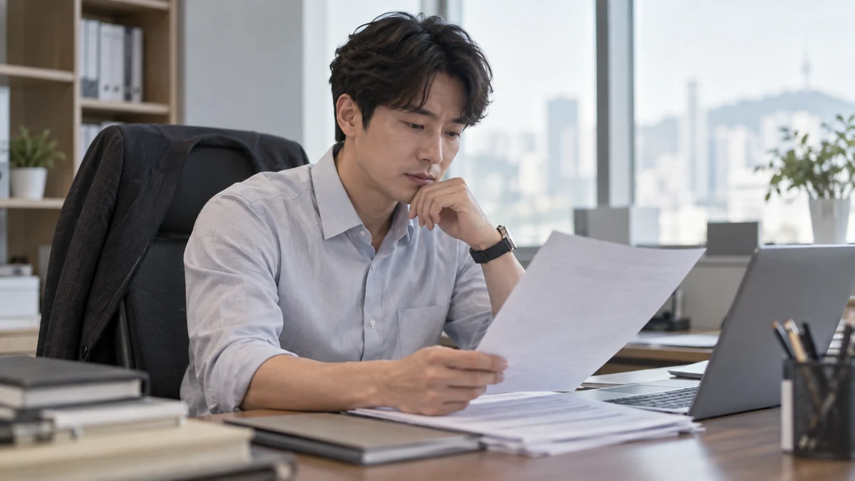 급여압류 통지 후 급여명세서를 확인하는 직장인