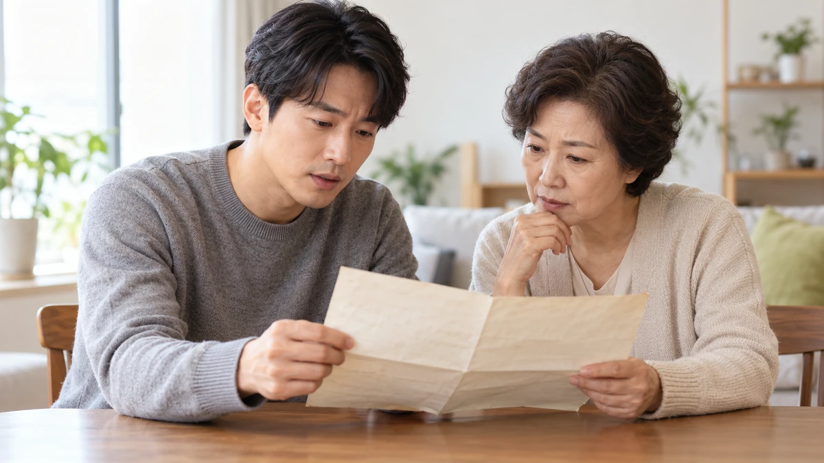부모가 연대보증을 선 학자금대출 계약서를 함께 확인하는 장면