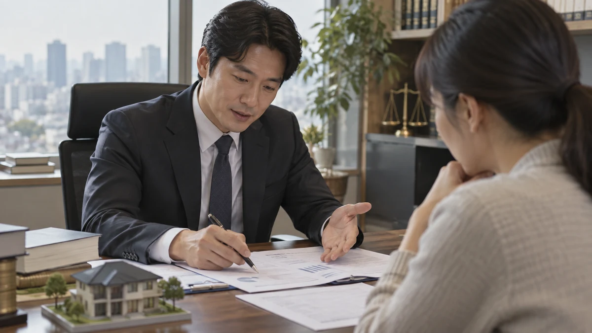 재산이 클 때 금액이 어떻게 달라지는지 설명하는 상담 장면