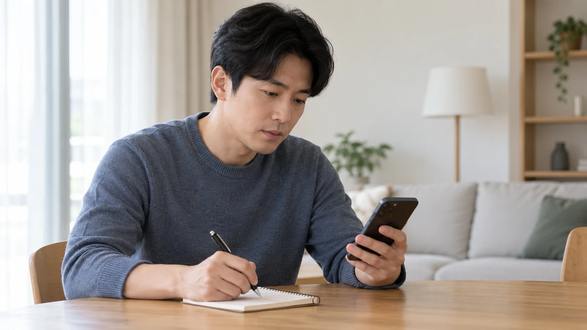 개인에게 빌린 돈을 채권자목록에 적기 위해 송금 내역을 확인하는 채무자