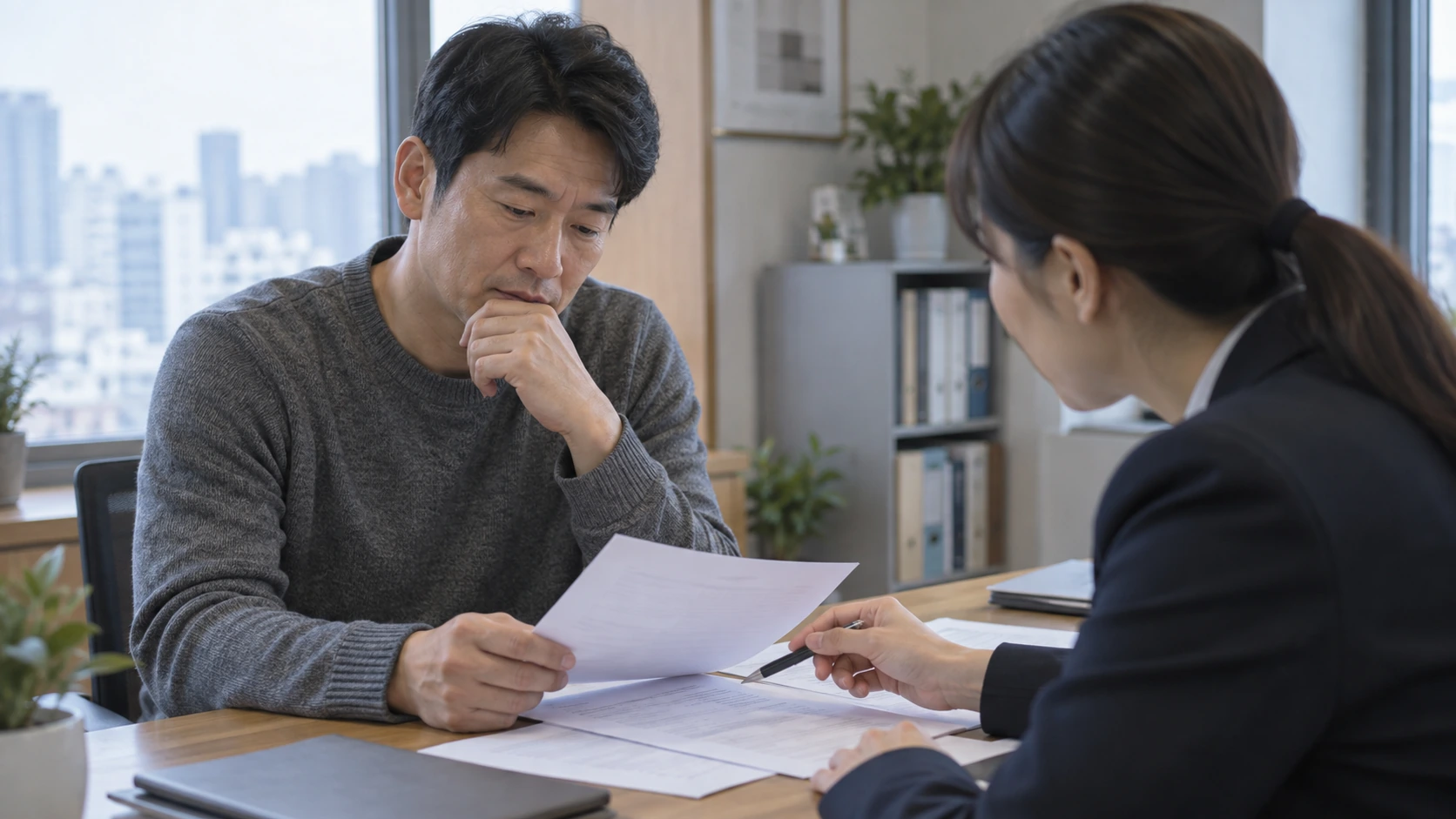개인회생 서류 준비 순서를 상담 자리에서 확인하는 모습