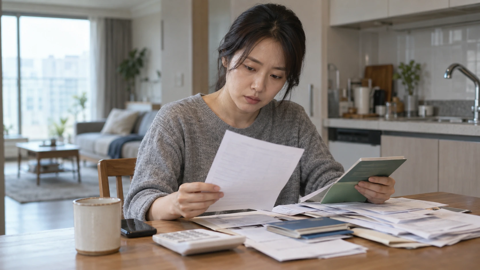 개인회생 서류를 소득자료와 통장내역 순으로 정리하는 모습