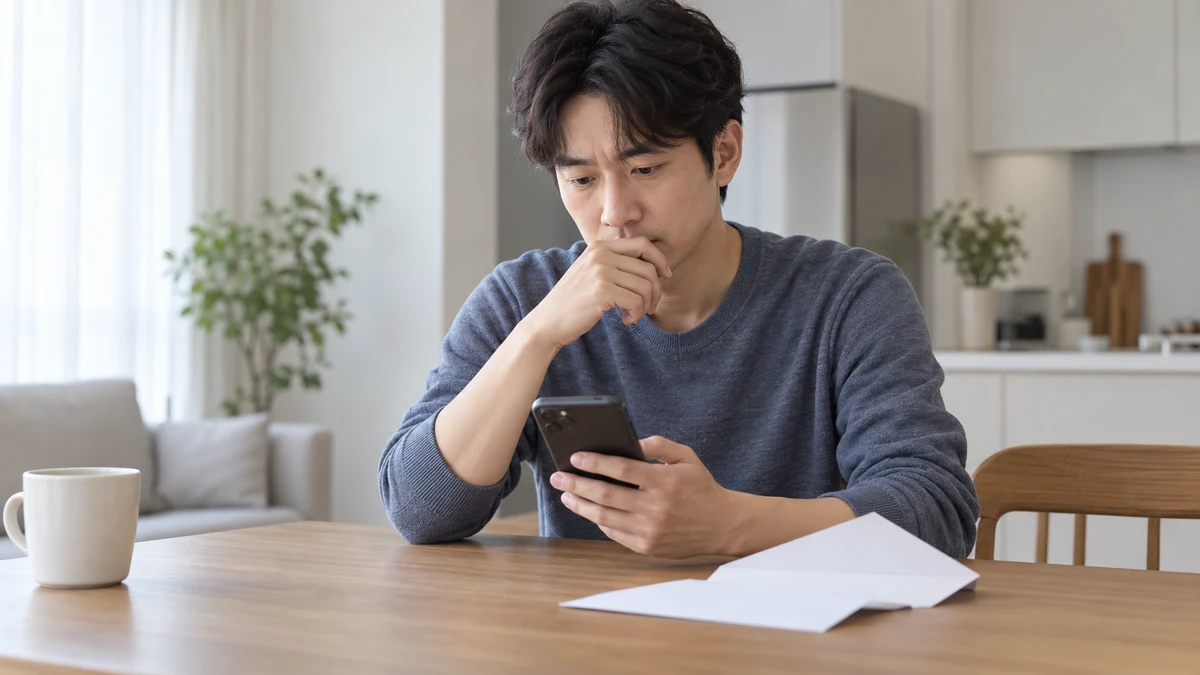 신용불량자 등록 안내를 받고 카드사 알림을 확인하는 채무자