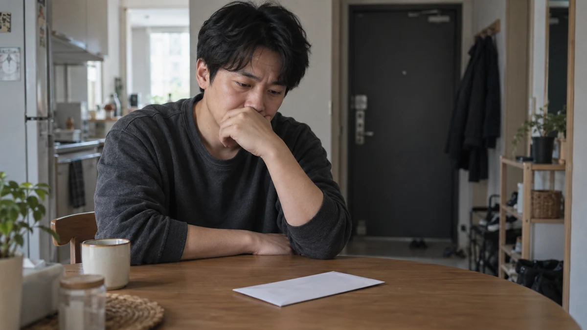 유체동산 압류 통지를 받고 집에서 고민하는 채무자